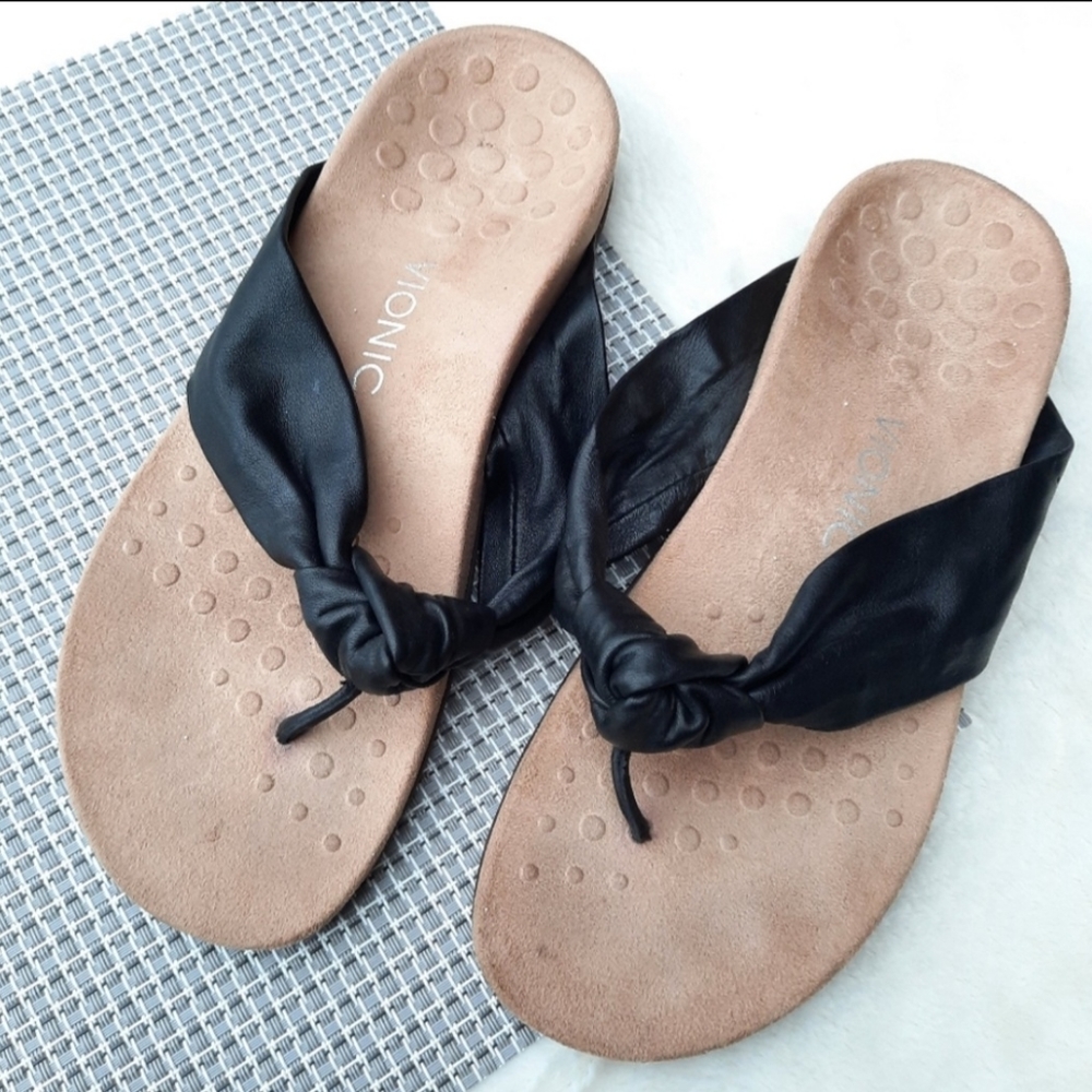 Vionic Pippa Modern Knot Comfort Slip On Flip Flops Sandals 9.5 Black Spring
